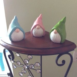 Three porcelain gnome pieces